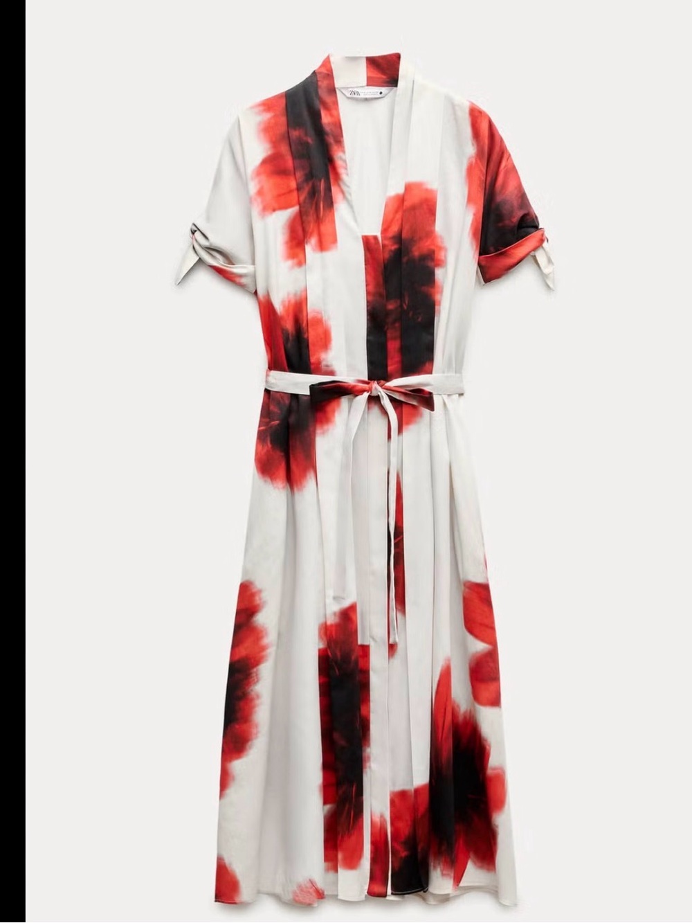 Women's White Maxi Dress with Red & Black Floral Print